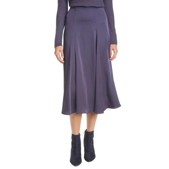 VINCE Pleated Midi Skirt In Lapis Slip Skirt Navy Blue Size 2 NWT Retails $325 - Picture 1 of 5